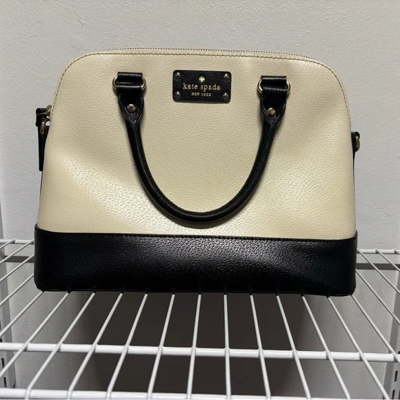Kate Spade Cream and Black Pebbled Leather Satchel - Picture 1 of 10